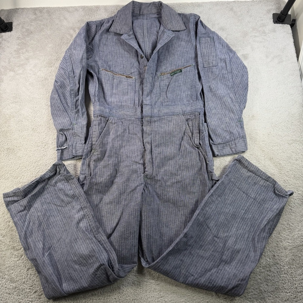 Vintage Key Imperial Coveralls Mens Large Grey Herringbone Sanforized Workwear